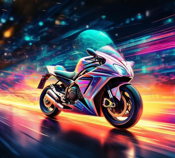 沉浸式3D视觉科技动态摩托车壁纸，速度与科技的艺术交响