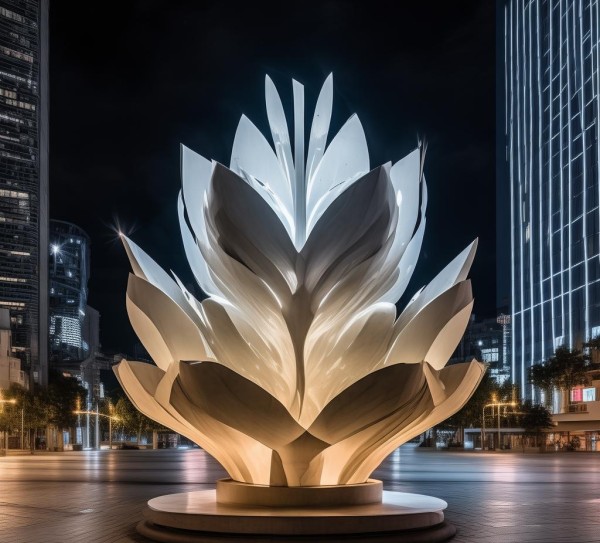 水泥高科技动态荷花灯，传统工艺的科技新生，点亮城市夜间的诗意光芒